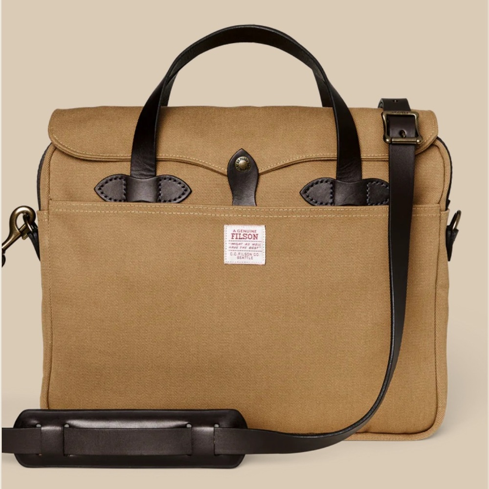NWOT Filson Twill Canvas Briefcase Crossbody Dark Tan